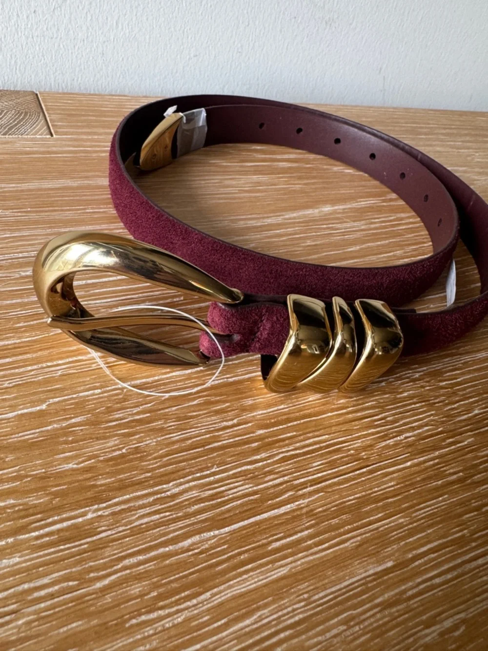 NWOT! MADEWELL Women’s Triple Metal Keeper Belt Dark Red Suede Gold Size Small - Picture 9 of 16